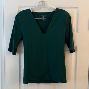 White House Black Market Deep Emerald Green V-Neck Top